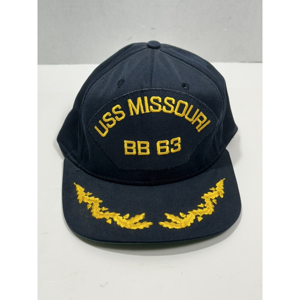 Vtg CH USS Missouri BB 63  Snapback Hat‎ Trucker Sz M Black California Headwear
